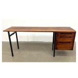 Lot 1125  Mid Century Modern Walnut and Black Metal Desk. Three Drawers. Not marked. 