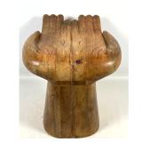 Lot 1128  Carved Wood Double Hand Chair Stool. Open Palm design with forearm pedestal base. Contemporary. 