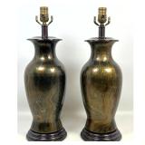 Lot 1130  Pair Large Mid-Century Modern Marbled Ceramic Table Lamps Swirled Black Bronze and Gold Finish on Ci