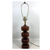 Lot 1132  Mid Century Modern Sculptural Turned Wood 4 Segment Totem Table Lamp. Brass Hardware. 
