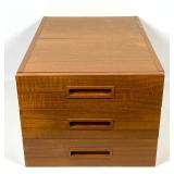 Lot 1135  Danish Modern Teak 3 Drawer Small Cabinet Chest. Desk Top Cabinet. Supplies Storage.