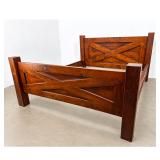 Lot 1146  Solid Pine Heavy Timber Queen Size Bed Frame with Barn Door X Brace Detail and Distressed Finish