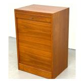 Lot 1156  Mid-Century Modern Teak Tambour Door Locking Filing Cabinet with Two Sliding Interior Drawers. Danis