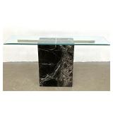 Lot 1161  Modernist Italian Marble Pedestal Console Table. Artedi. Beveled Glass Top on Veined Black Marble Co