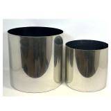 Lot 1162  Pair of Architectural Supplements Habitat Polished Metal Cylindrical Floor Planters