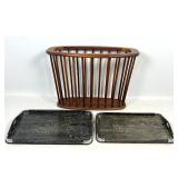 Lot 1174  3pcs Arthur Umanoff Walnut Magazine Rack and Cerused Oak Serving Trays
