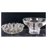 Lot 1183  2pc Steuben and Czechoslovakian Heavy Colorless Art Glass Bowls including One Footed Centerpiece wit