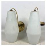 Lot 1190  Pair Mid Century Modern Frosted Glass and Brass Wall Sconces with Double Tapered Shades