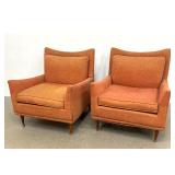 Lot 1208  Pair Paul McCobb Style Mid Century Modern Lounge Chairs with Flared Backrests and Tapered Wood Legs 