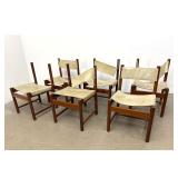 Lot 1214  Set 6 Michel Arnoult Imbuia wood and leather Alagoas side chairs. Produced in Brazil by Forene S.A.