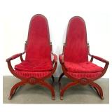 Lot 1220  Pr Key City Furniture Company High Back Regency Style Armchairs. Red Painted Frames and Red Ribbed S