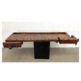 Lot 1224  Antique European Solid Wood Carpenter Workbench Top with Shoulder and Front Vises. Pedestal not incl