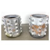 Lot 1232  Pair Large Terracotta Cylinder Planters With White Wash Finish And Raised Stud Decoration. Bumpy pot