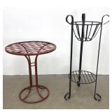 Lot 1247  2pc lot Wrought Iron Garden Furniture including Red Bistro and Black 2 Tier Plant Stand