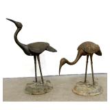 Lot 1249  Pair of Patinated Cast Brass Wading Bird Garden Sculptures Depicting Cranes on Textured Bases