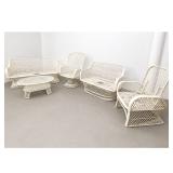 Lot 1259  5pc Mid-Century Modern White Spun Fiber Glass Furniture Including 2 Settees Pedestal Chair Reclining
