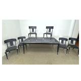Lot 1262  7pc Restoration Hardware Metal Klismos Style Outdoor Dining Set in Black Finish. Tbale and 6 Chairs.