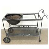 Lot 1268  Vintage Iron Hibachi Grill Rolling Serving Cart. Decorative Scrollwork and Ivy Leaf Motifs. Lower le
