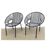 Lot 1270  Pr Modern Metal Slat Hoop form Lounge Chairs. Black Finish. Black Metal Hairpin Legs. Outdoor. Patio