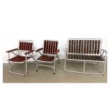 Lot 1274  3pc Mid Century Modern Mid Century Modern Folding Patio Furniture Set and Two Armchairs and One Two 