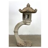 Lot 1276  3pc Rankei style Cast Concrete Cantilevered Garden Lantern Pagoda. Outdoor. patio