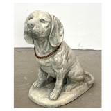 Lot 1279  Cast Stone Garden Statue of a Seated Hound. Metal Chain Collar. Outdoor. patio. Porch. 