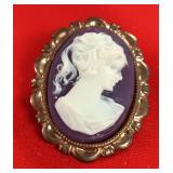 46 Cameo Brooch Purple Background