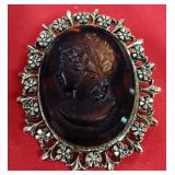 109 Amber Cameo Brooch