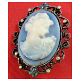 173 Blue Cameo Brooch