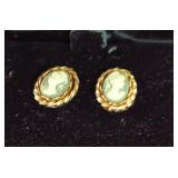 177 Green Cameo Earrings